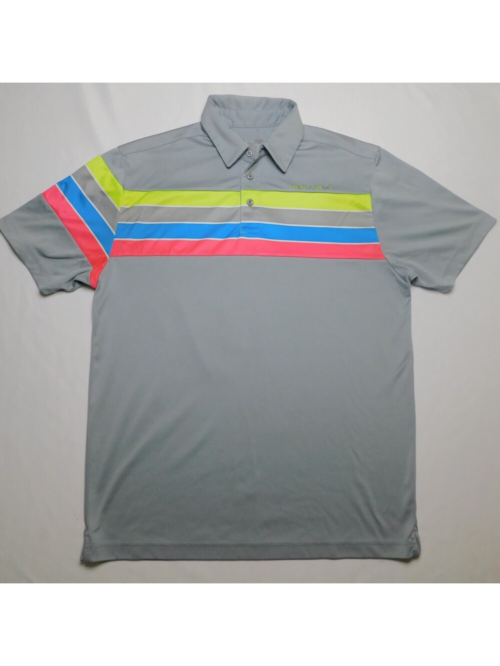 Under Armour Golf Polo Mens XL Gray Neon Stripe Heatgear Loose